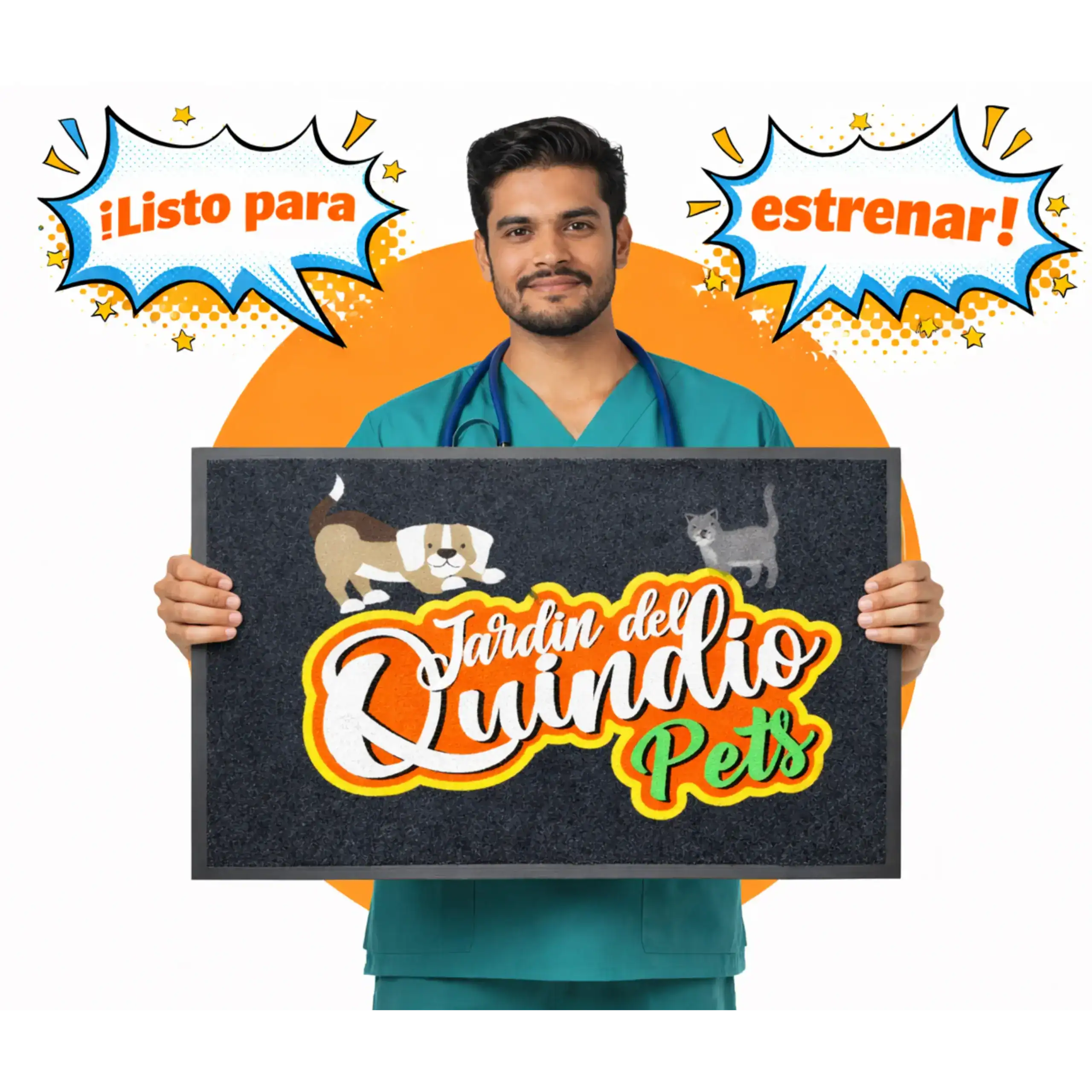 Tapete de bienvenida para mascotas con diseño de jardín y animales, ideal para mascotas en hogares y.