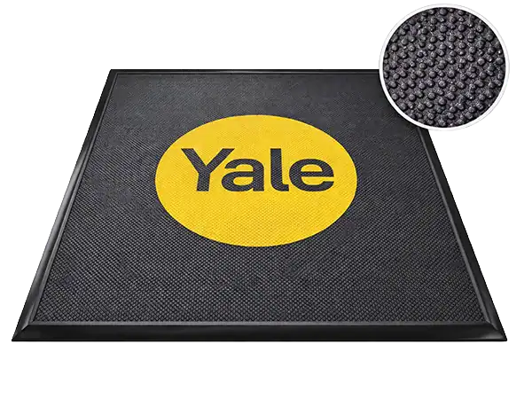 Tapete caucho publicitario personalizado con logo Yale para alto tráfico